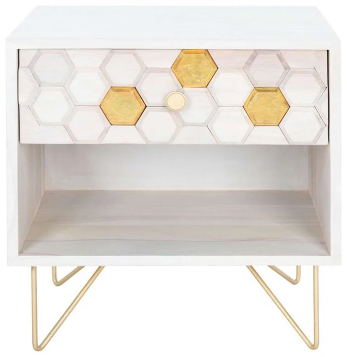 Safavieh – Raveena Nightstand – White Washed – Brass – NST9002C