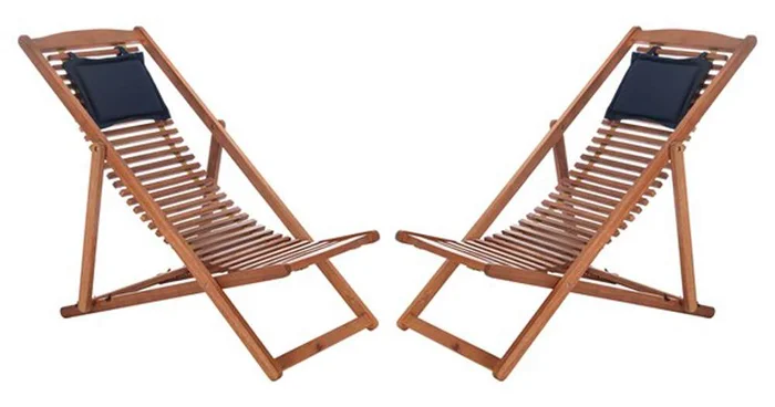 Safavieh – Rendi Relax Chair With Pillow – Natural – Navy (Set of 2) – PAT7048A-SET2