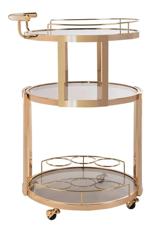 Safavieh – Rio 3 Tier Round Bar Cart – Gold – Tea – BCT8002A