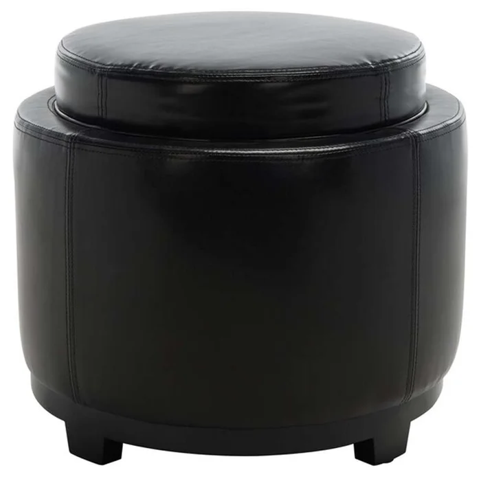 Safavieh – Round Storage Ottoman – Black – HUD4045B
