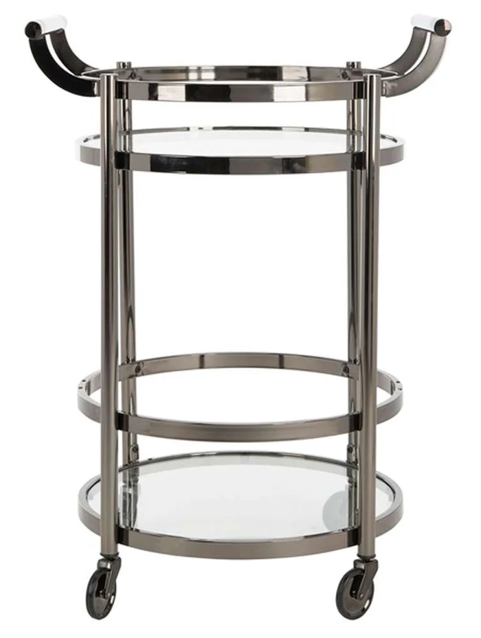 Safavieh – Sienna 2 Tier Round Bar Cart – Black Nickel – Glass – BCT8001A