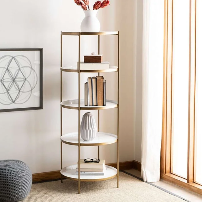 Safavieh – Tia Round 5 Tier Etagere – White – Brass – ETG3202A