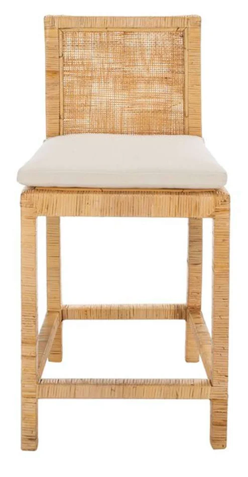 Safavieh – Tojo Cane Counter Stool W/Cush – White – Natural – BST6502A