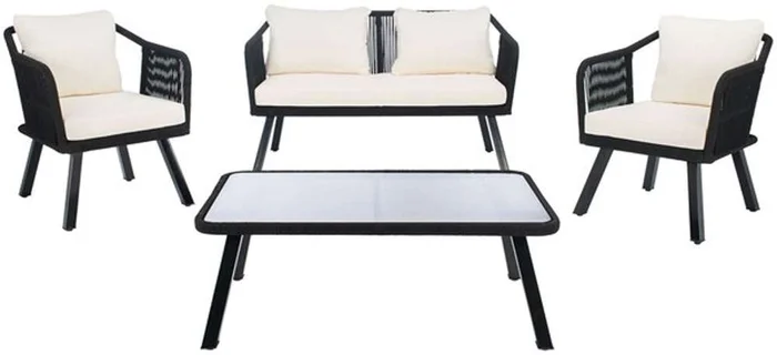 Safavieh – Torsla 4Pc Rope Living Set – Black – Beige – PAT7520B