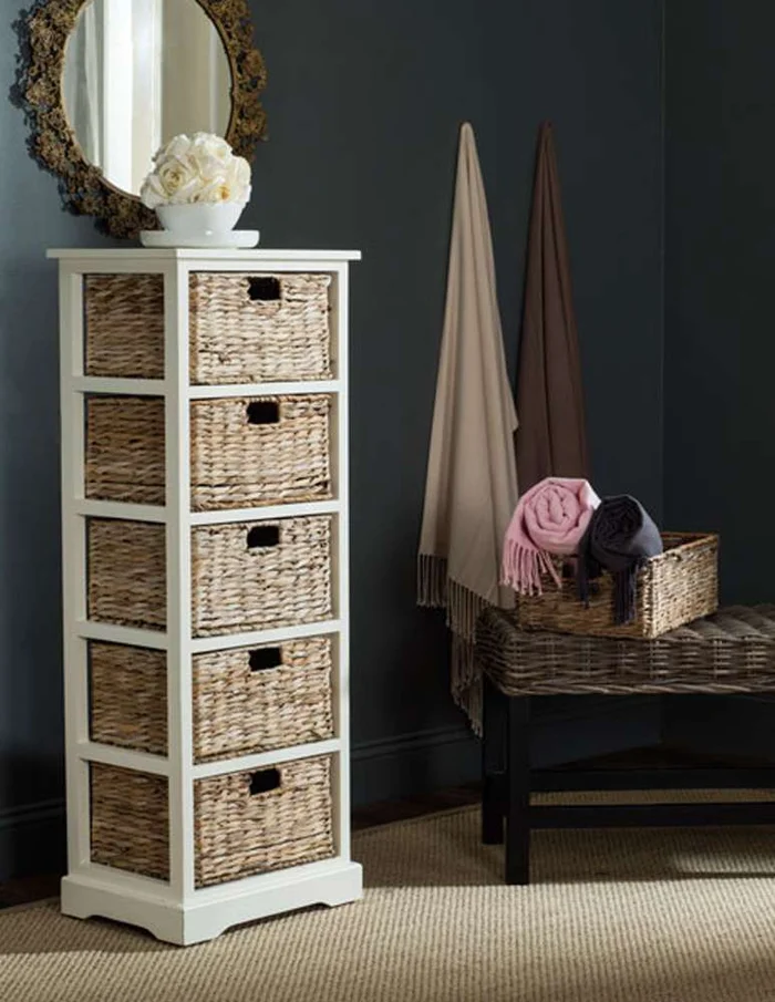 Safavieh – Vedette 5 Basket Storage Tower – Vintage White – AMH5739B