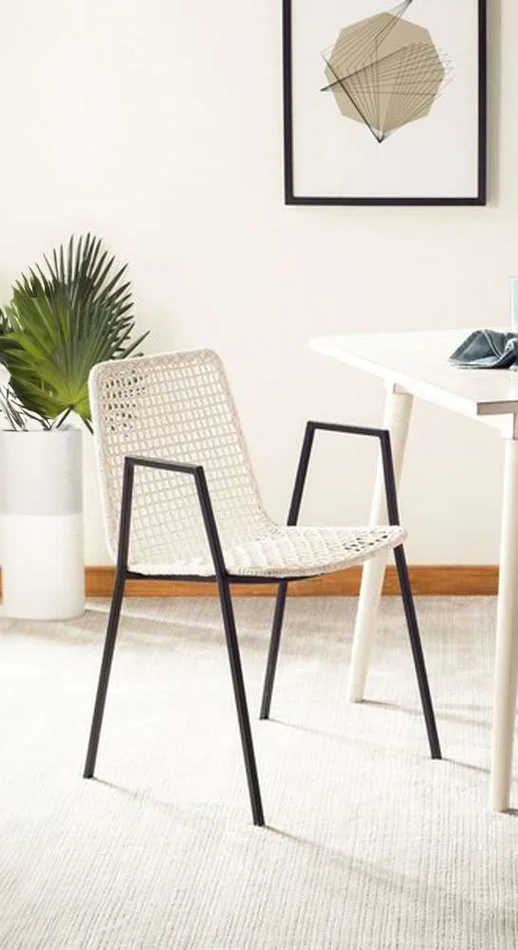 Safavieh – Wynona Leather Dining Chair – White – Black (Set of 2) – DCH4001A-SET2