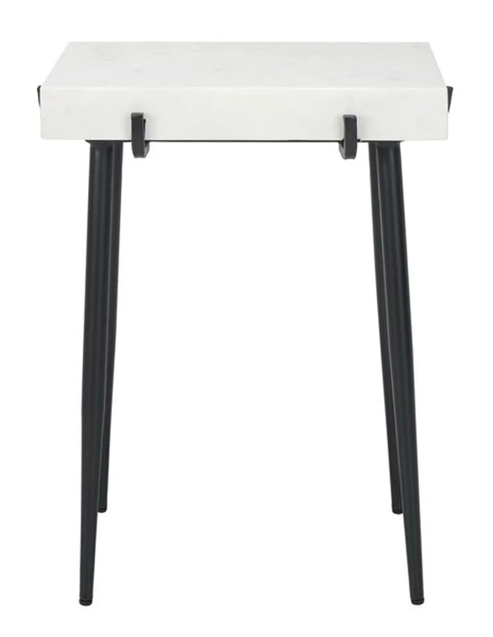 Safavieh – Yuki Stone Top Accent Table – White – Black – ACC3708A