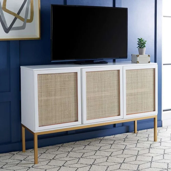 Safavieh – Zadie 2 Shelf Rattan Sideboard – White – Gold – MED5010B