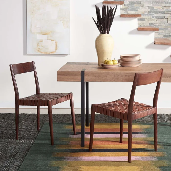 Safavieh Eluned Leather Dining Chair Set Of 2 – Cognac