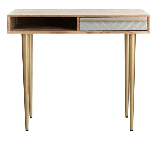 Safavieh Leni Desk – Natural,Grey,Concrete,Brass,Legs