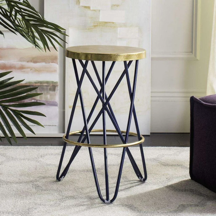 Safavieh Lorna Gold Leaf Counter Stool – Navy