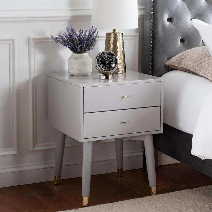 Safavieh Lyla Mid Century Retro Silver Cap Nightstand – Grey With Gold