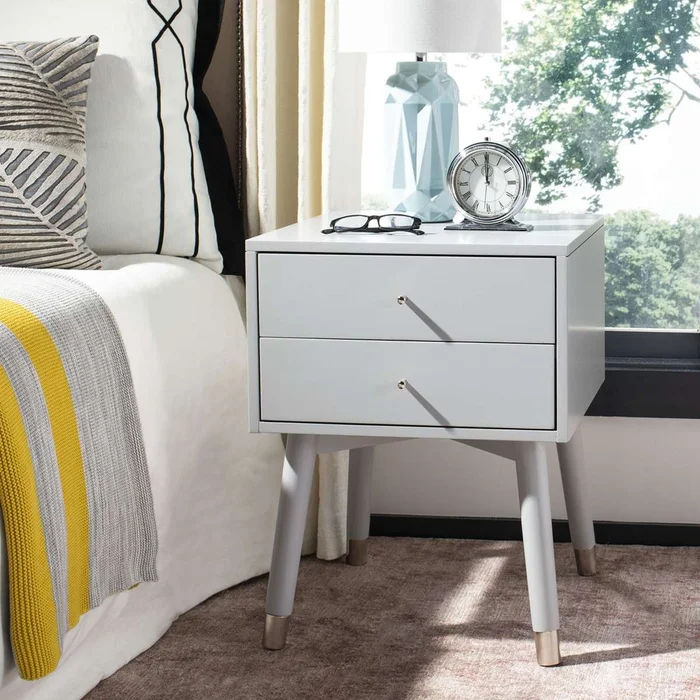 Safavieh Lyla Mid Century Retro Silver Cap Nightstand – Grey With Silv