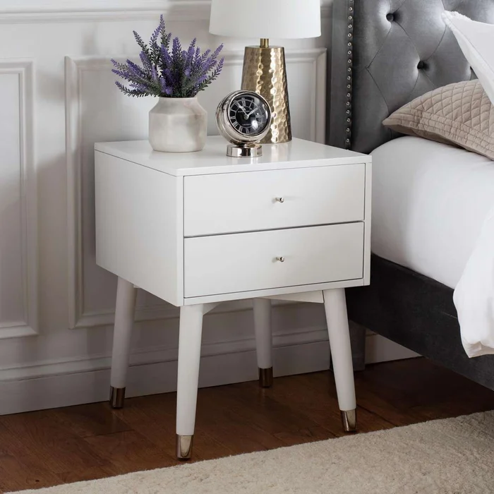 Safavieh Lyla Mid Century Retro Silver Cap Nightstand – White