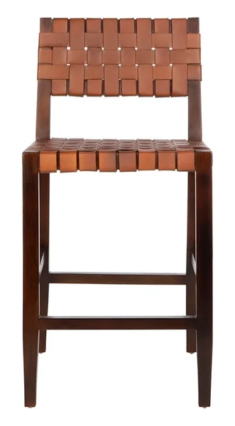 Safavieh Paxton Woven Leather Counter Stool – Cognac,Walnut,Finish