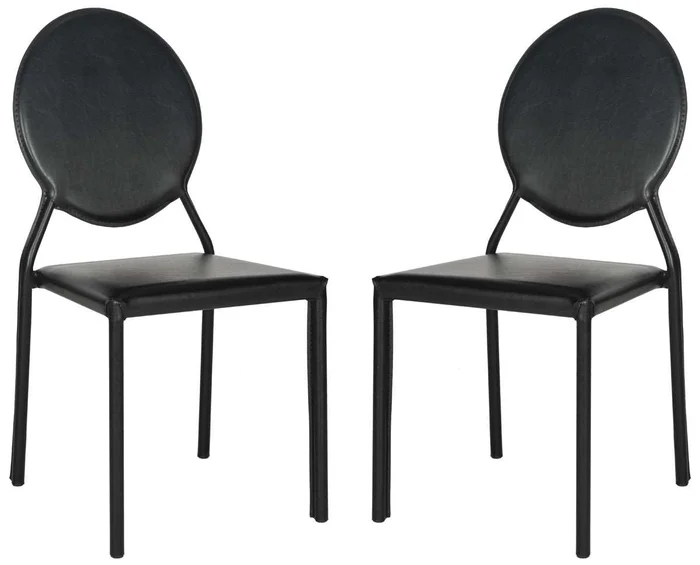 Safavieh Warner 37”H Round Back Leather Side Chair Set Of 2 – Black