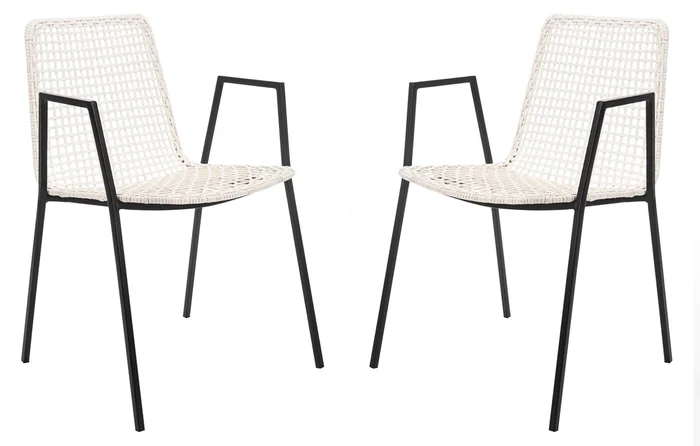 Safavieh Wynona Leather Woven Dining Chair – White,Black