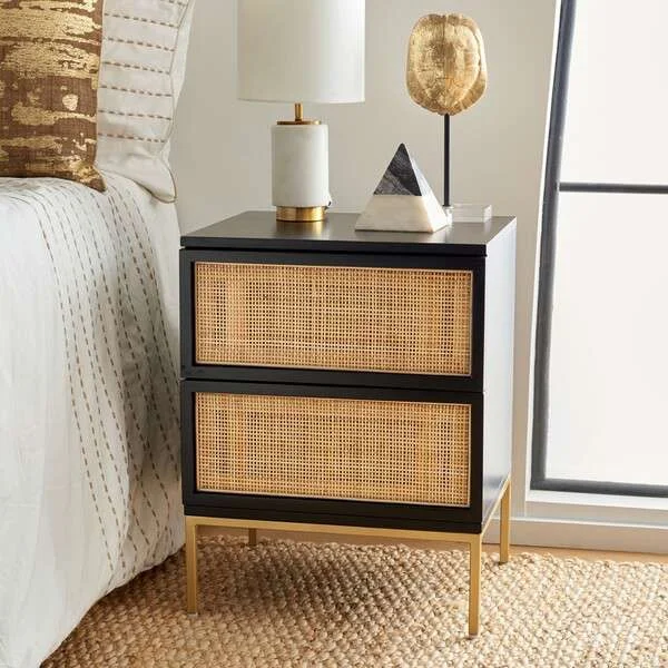 Safavieh Zadie 2 Drawer Rattan Nightstand – Black With Natural Rattan