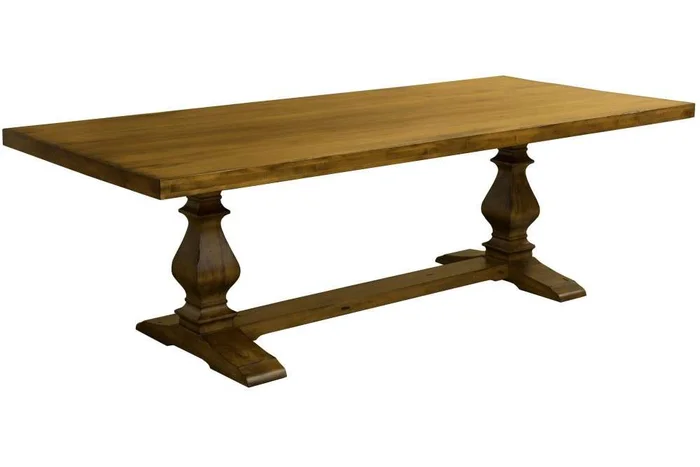 Saloom Furniture – Ashford Trestle Dining Table 42 x 96 x 29 in Distressed Flax – MDWS-4296-ASH-Distressed-Flax-G