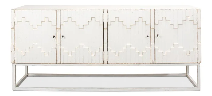 Sarreid Ltd – Aztec Sideboard On Stand, Whitewash – 40383