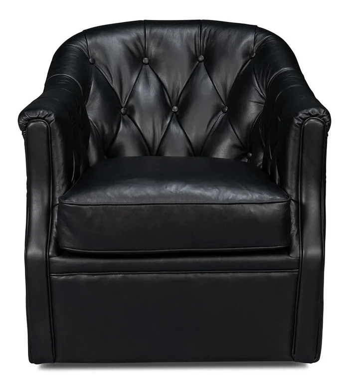 Sarreid Ltd – Coolidge Leather Swivel Chair, Black – 54116