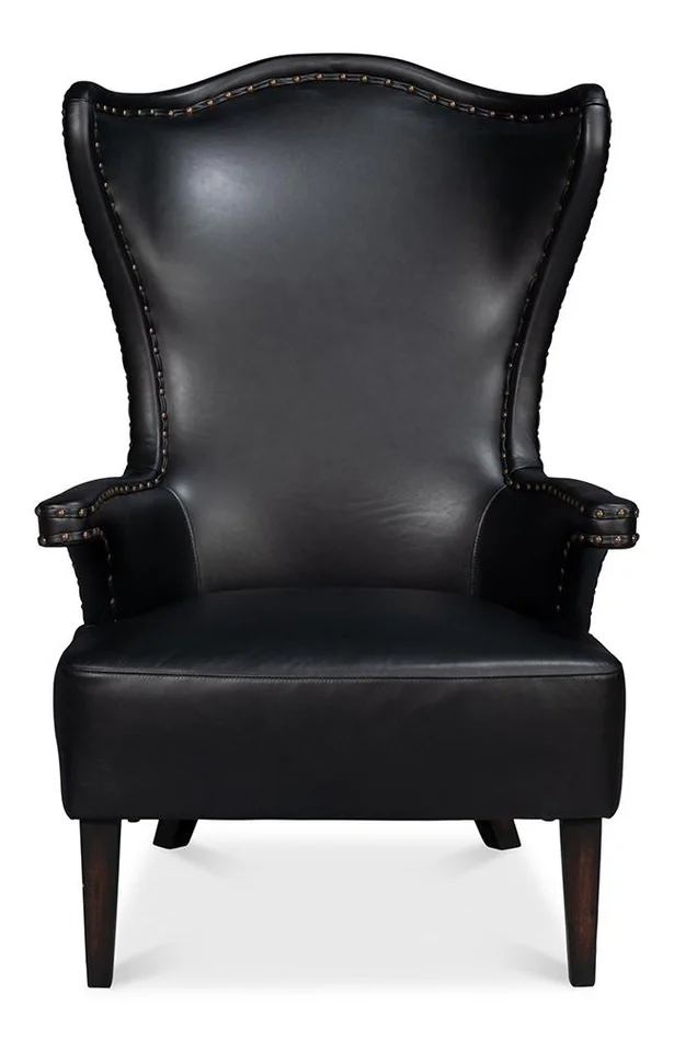 Sarreid Ltd – Drake Distilled Leather Chair, Black – 54100