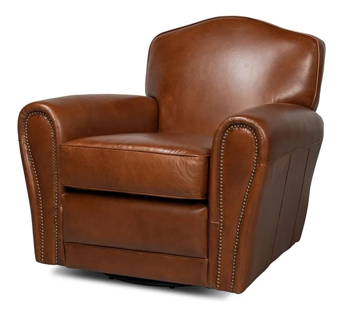 Sarreid Ltd – Elite French Club Swivel Chair – Brown – 53265