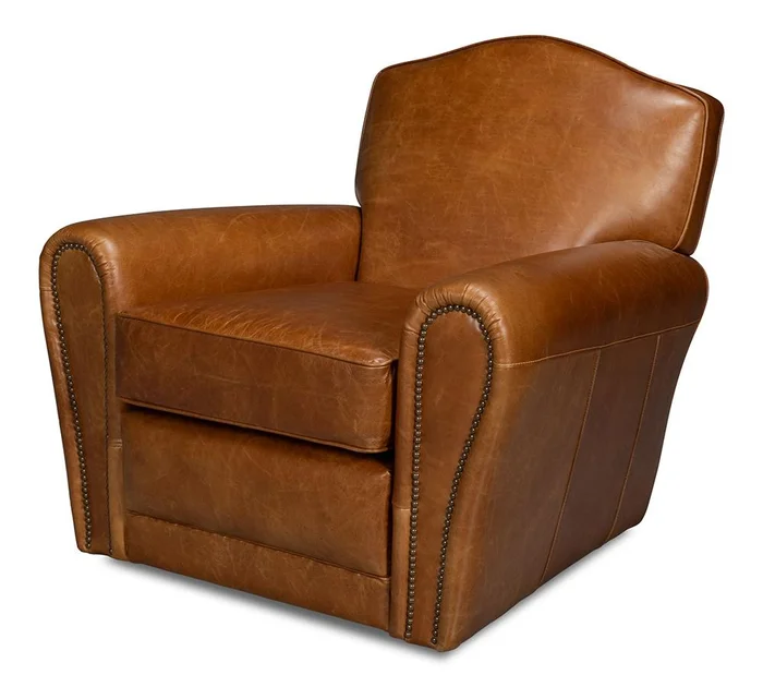 Sarreid Ltd – Elite French Club Swivel Chair,Cuba Brown – 54101