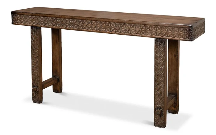 Sarreid Ltd – Honeycomb & Cross Console Table – Brown – 52764