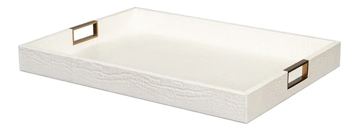 Sarreid Ltd – Norton Leather Tray,Croco Leather, Pearl – 54014-2