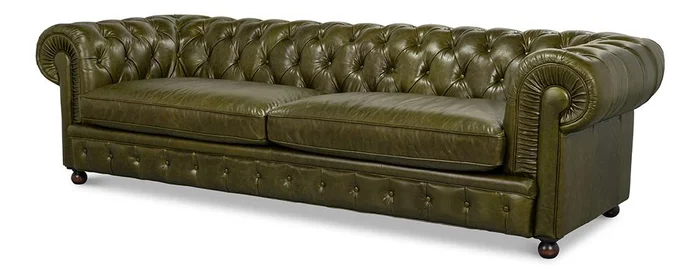 Sarreid Ltd – Savile Leather Sofa, Green – 54239