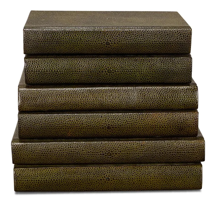 Sarreid Ltd – Shagreen Books, Set Of 12, Leaf – 54077-3