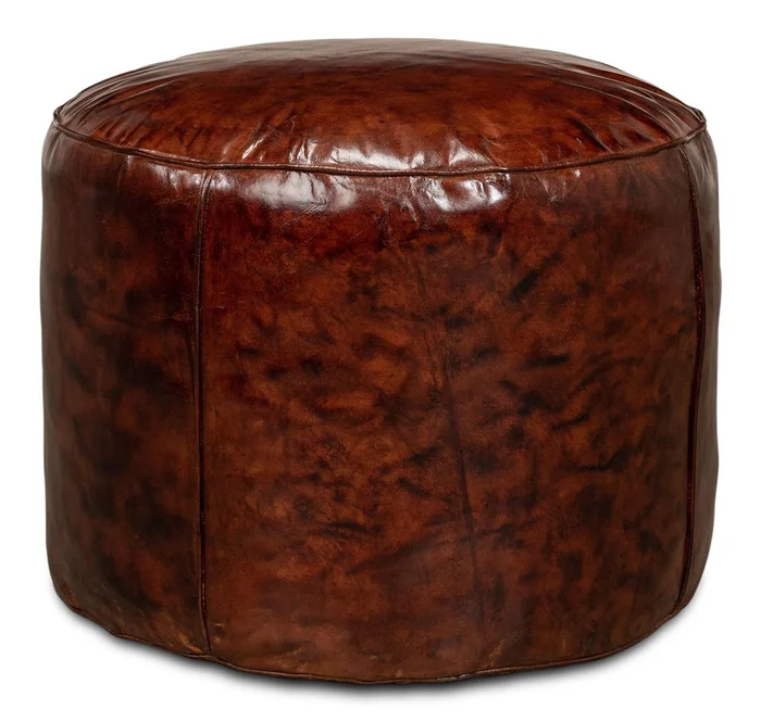 Sarreid Ltd – Soccerball Stool, Taupe Leather – 54154