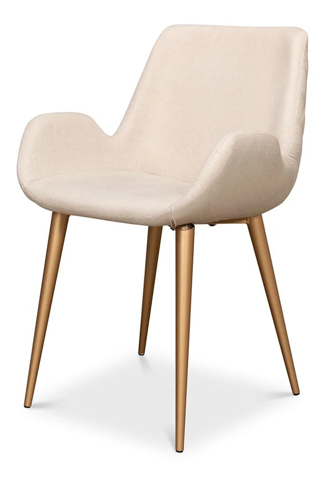 Sarreid Ltd – Thao Chair, Gold Legs, Flax Linen – White – U232-ASF01