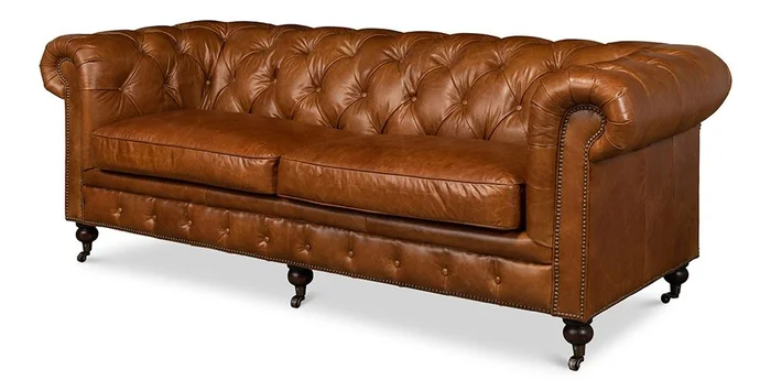 Sarreid Ltd – Tufted English Club Sofa, Cuba Brown – 53130