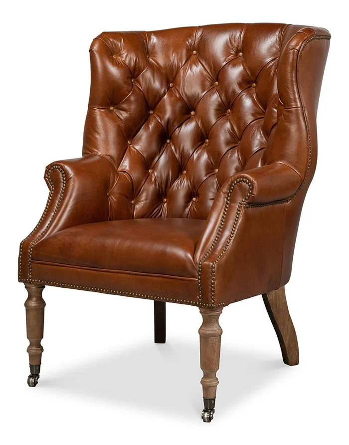Sarreid Ltd – Welsh Leather Chair, Vintage Havana – 40872