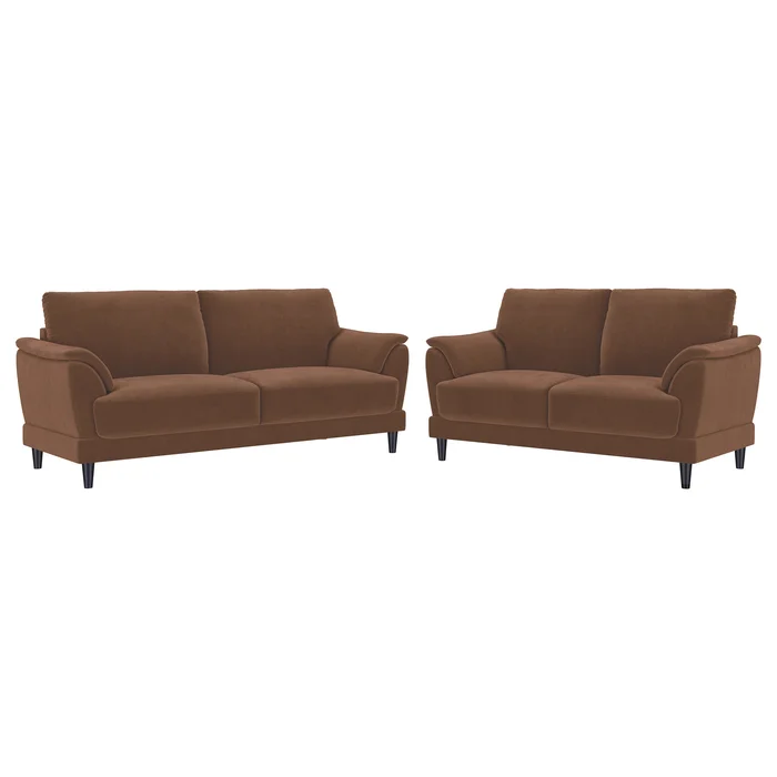 Selma 2-piece Velvet Upholstered Crescent Arm Sofa Set Rust