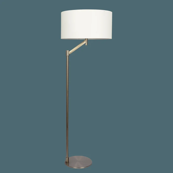 Serene Brushed Nickel Floor Lamp with Rotary Switch Metal Base White Linen Shade