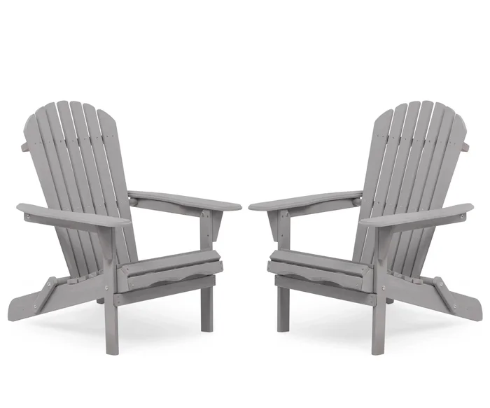 Set of 2 Solid Cedar Wood Adirondack Chairs, Outdoor Lounge