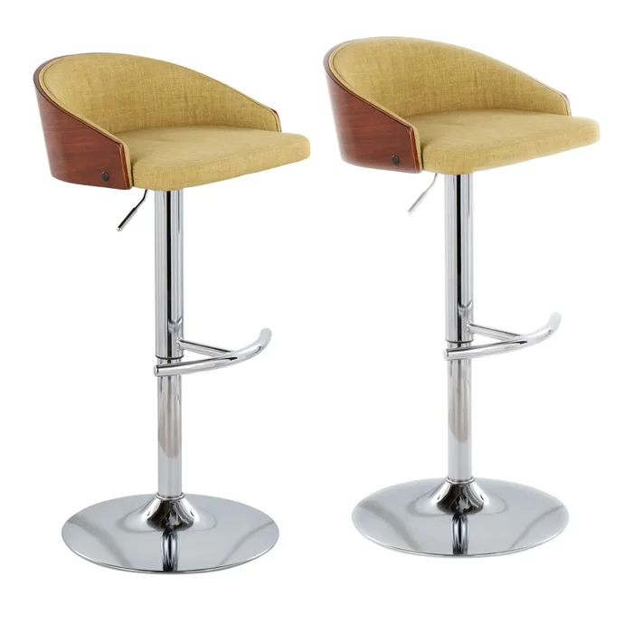 Shiraz – Mid-Century Modern Adjustable Barstool With Swivel (Set of 2) – Walnut / Green