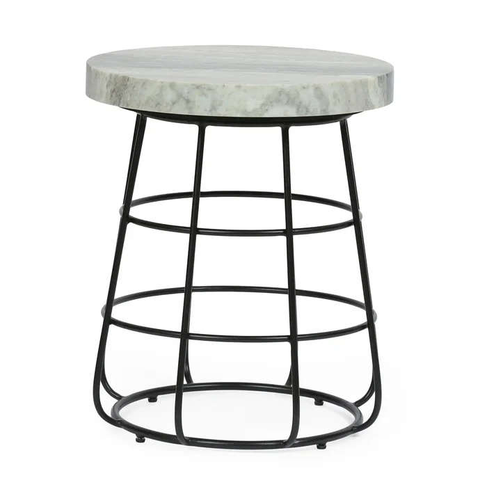 Side Table With Marble Top And Iron Base – Black / White