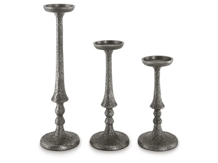 Signature Design by Ashley – Eravell Candle Holder (Set of 3) in Pewter Finish – A2000584