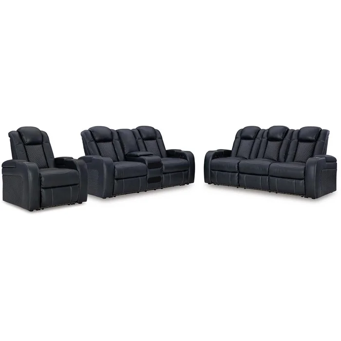 Signature Design by Ashley – Fyne-Dyme Power Reclining Sofa, Loveseat & Recliner in Blue