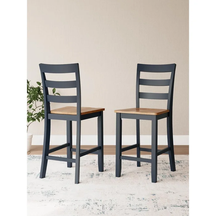 Signature Design by Ashley – Gesthaven Barstool (Set Of 2) in Natural/Blue – D399-124