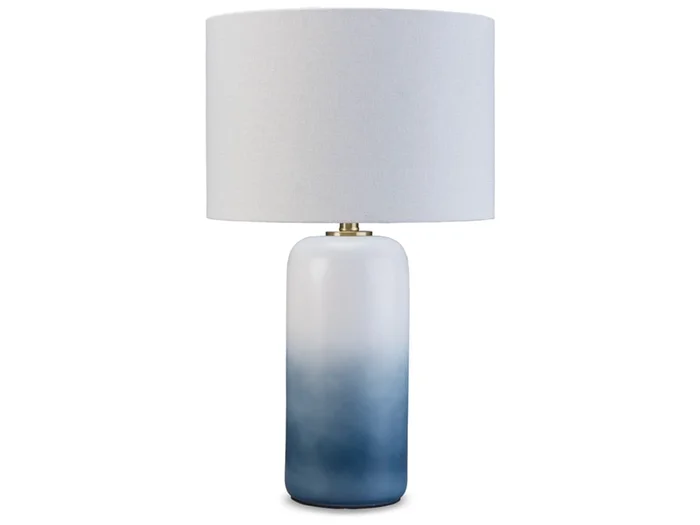 Signature Design by Ashley – Lemrich Ceramic Table Lamp in White/Teal – L123874