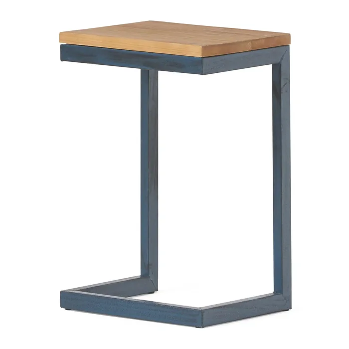 Small C Shaped End Table With Iron Base And Fir Wood Top – Black