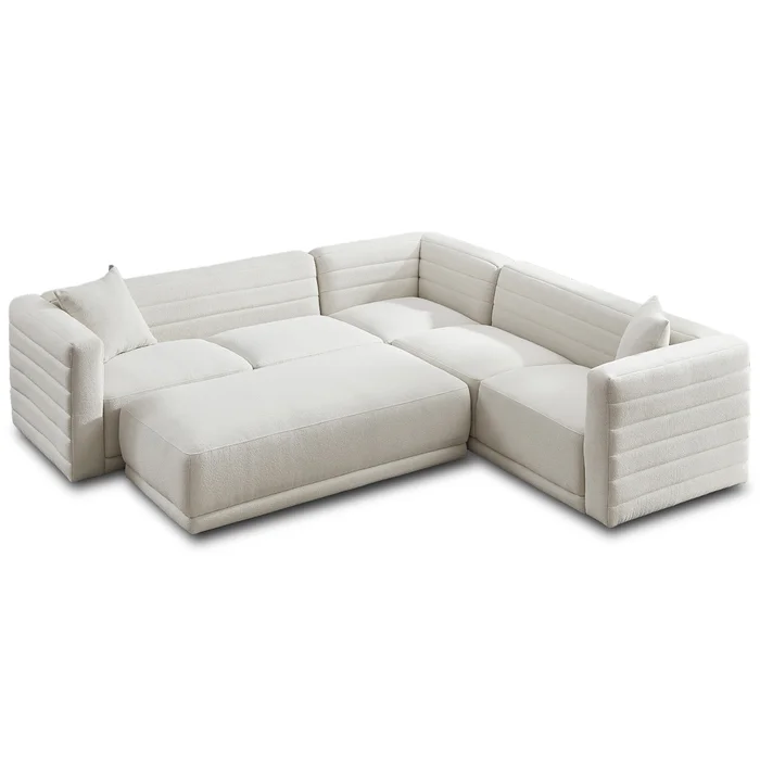 Solo Corner Sectional Sofa With Ottoman – Cream Boucle