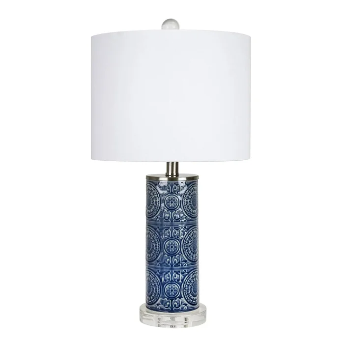 Spyro – Contemporary Table Lamp – Bijou Blue / White / Clear Crystal / Nickel