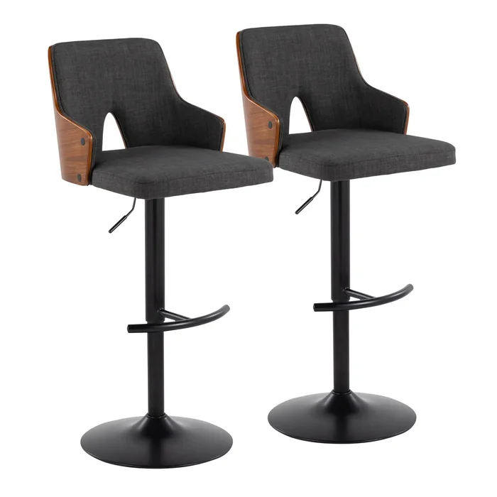 Stella – Contemporary Adjustable Barstool Stool & Swivel With Rounded T Footrest (Set of 2)