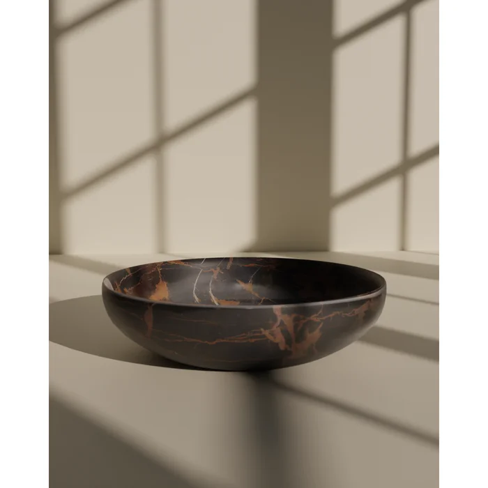 Stone Bowl Flora Collection Ebony & Gold 12″